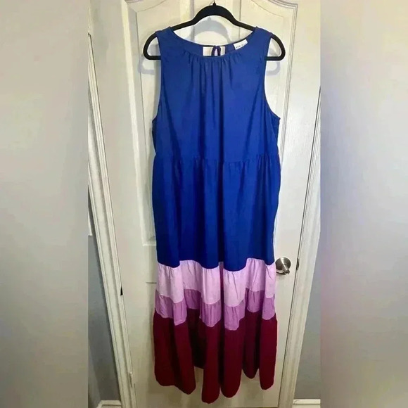 Ava & Viv Dresses & Skirts - 💜”Ava & Viv” Colorblock Tiered Maxi Dress Back w/ Pockets Tie Closure Size X💙
